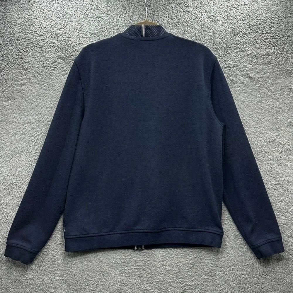 Ted Baker London Mens Large Navy Blue Full Zip Bomber Jacket Leaf Lining Comfort